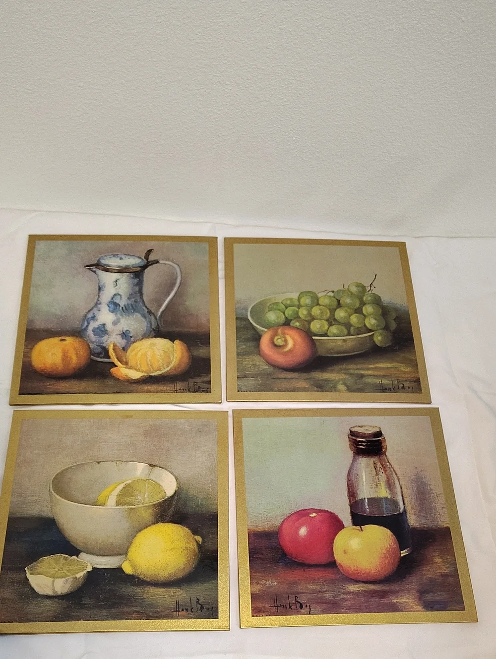 Vtg Henk Bros Still Life Fruit Wall Art Plaques Full Set Donald Art Co Inc 50s
